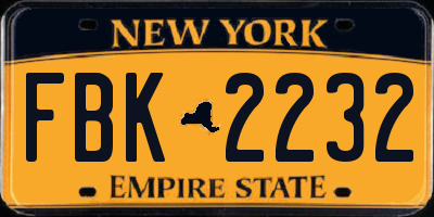 NY license plate FBK2232