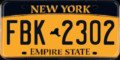 NY license plate FBK2302