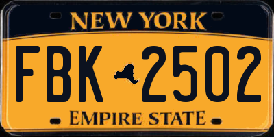 NY license plate FBK2502