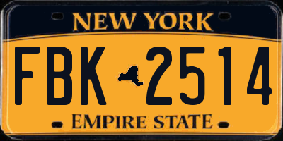 NY license plate FBK2514