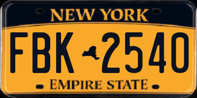NY license plate FBK2540