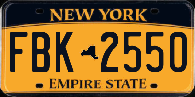 NY license plate FBK2550