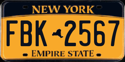 NY license plate FBK2567