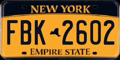 NY license plate FBK2602