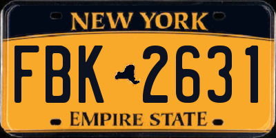 NY license plate FBK2631