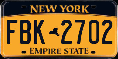 NY license plate FBK2702