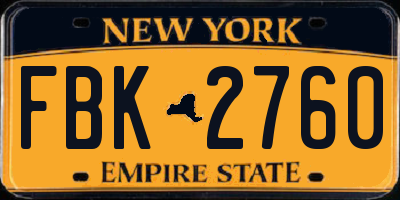 NY license plate FBK2760