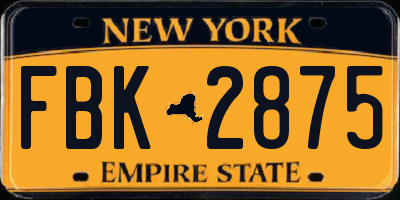 NY license plate FBK2875