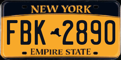 NY license plate FBK2890