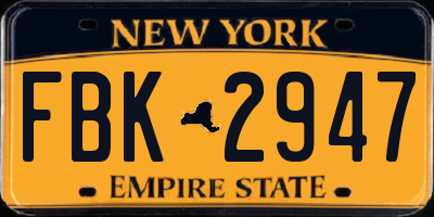 NY license plate FBK2947