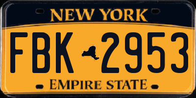 NY license plate FBK2953