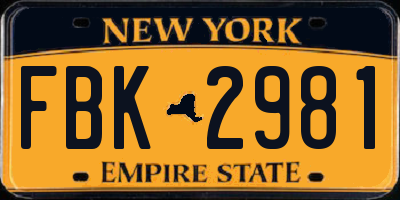 NY license plate FBK2981