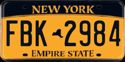 NY license plate FBK2984