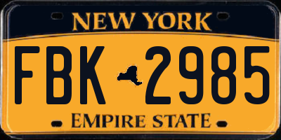 NY license plate FBK2985