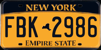 NY license plate FBK2986