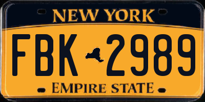 NY license plate FBK2989
