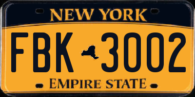 NY license plate FBK3002