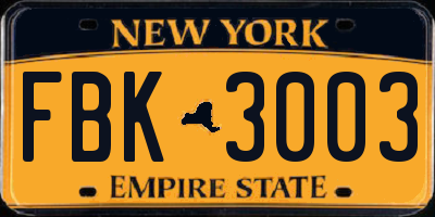NY license plate FBK3003