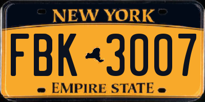 NY license plate FBK3007