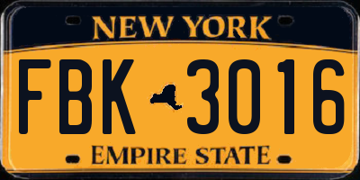 NY license plate FBK3016