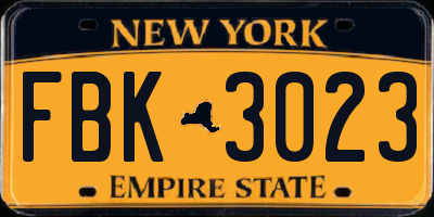 NY license plate FBK3023