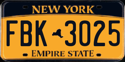 NY license plate FBK3025