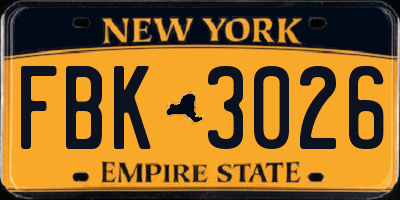 NY license plate FBK3026