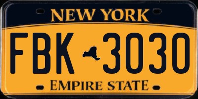 NY license plate FBK3030