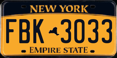 NY license plate FBK3033