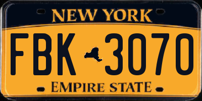 NY license plate FBK3070