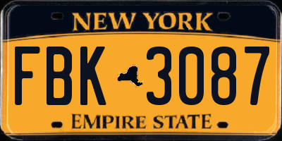 NY license plate FBK3087