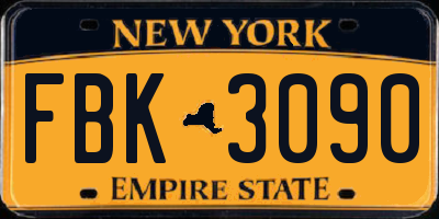 NY license plate FBK3090
