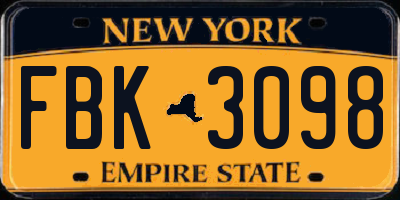 NY license plate FBK3098