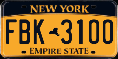 NY license plate FBK3100