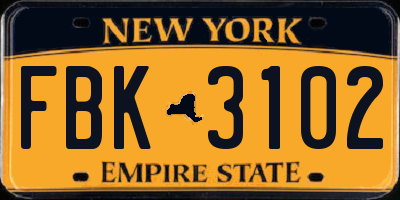 NY license plate FBK3102