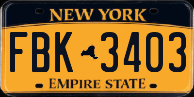 NY license plate FBK3403