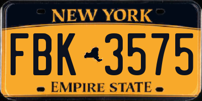 NY license plate FBK3575