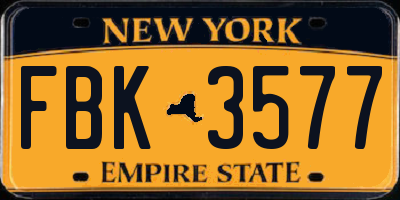 NY license plate FBK3577