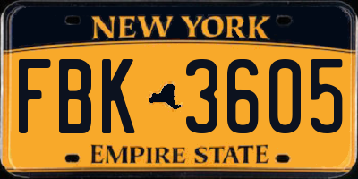 NY license plate FBK3605