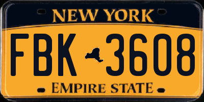 NY license plate FBK3608