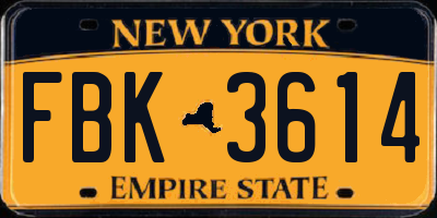 NY license plate FBK3614