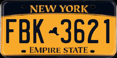 NY license plate FBK3621