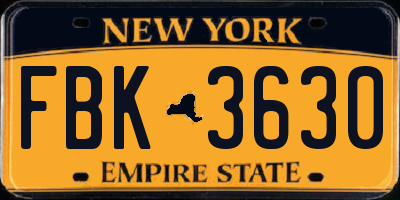 NY license plate FBK3630