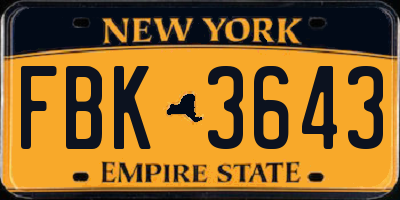 NY license plate FBK3643