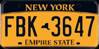 NY license plate FBK3647