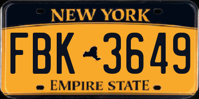 NY license plate FBK3649