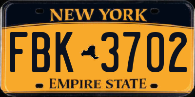 NY license plate FBK3702