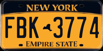 NY license plate FBK3774