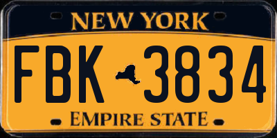 NY license plate FBK3834