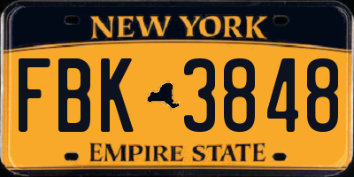 NY license plate FBK3848